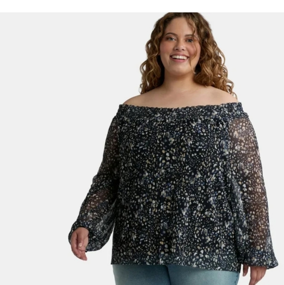 Plus 3X 24W-26W Lined On/Off Shoulder Top New - Picture 7 of 8